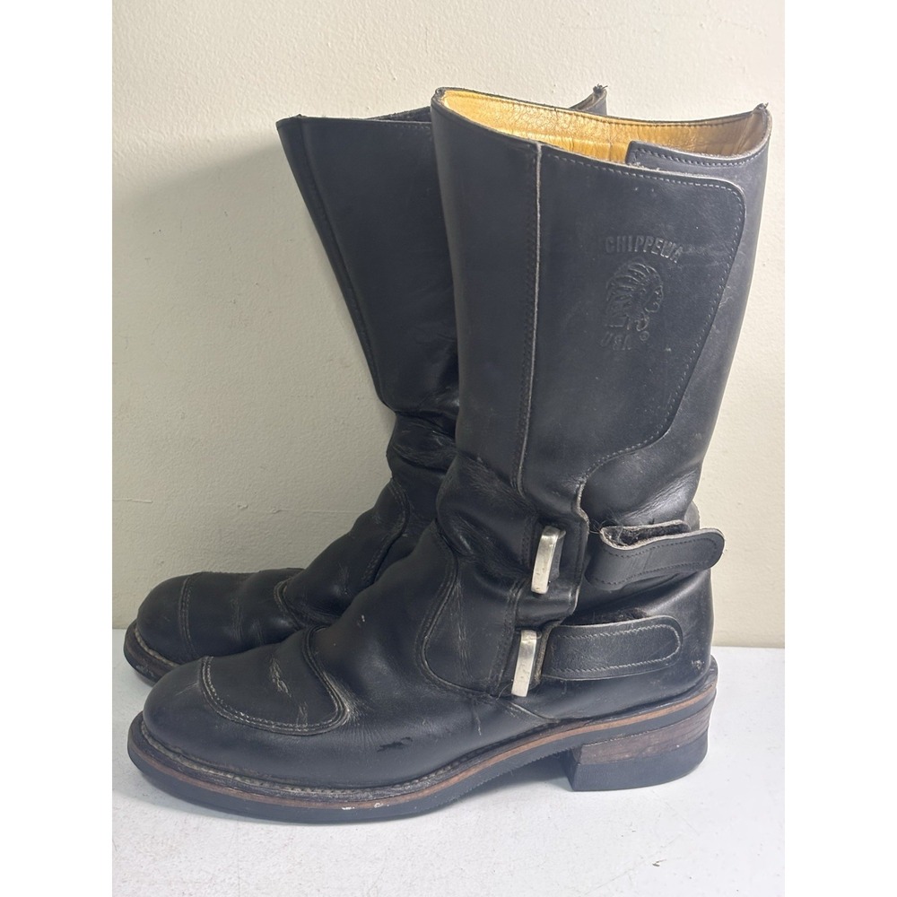 Chippewa 27862 Black Leather Odessa Rally Motorcycle Biker Boots Mens 10 1/2D